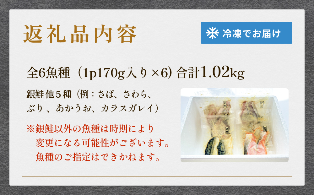 西京漬 銀鮭 セット 6種 漬魚 漬け 西京焼 銀ざけ 鮭 ぎんざけ さけ サケ 味噌 魚 冷凍 おかず ご飯のお供