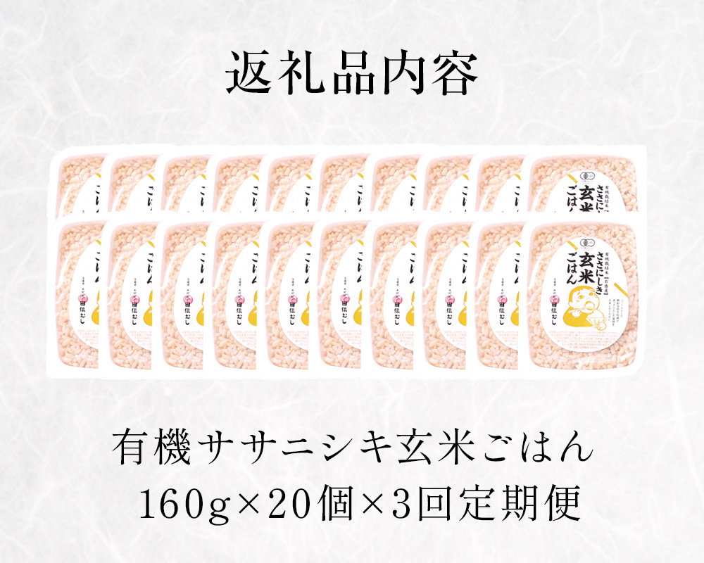 有機ササニシキ 玄米ごはん 20個 × 3回定期便