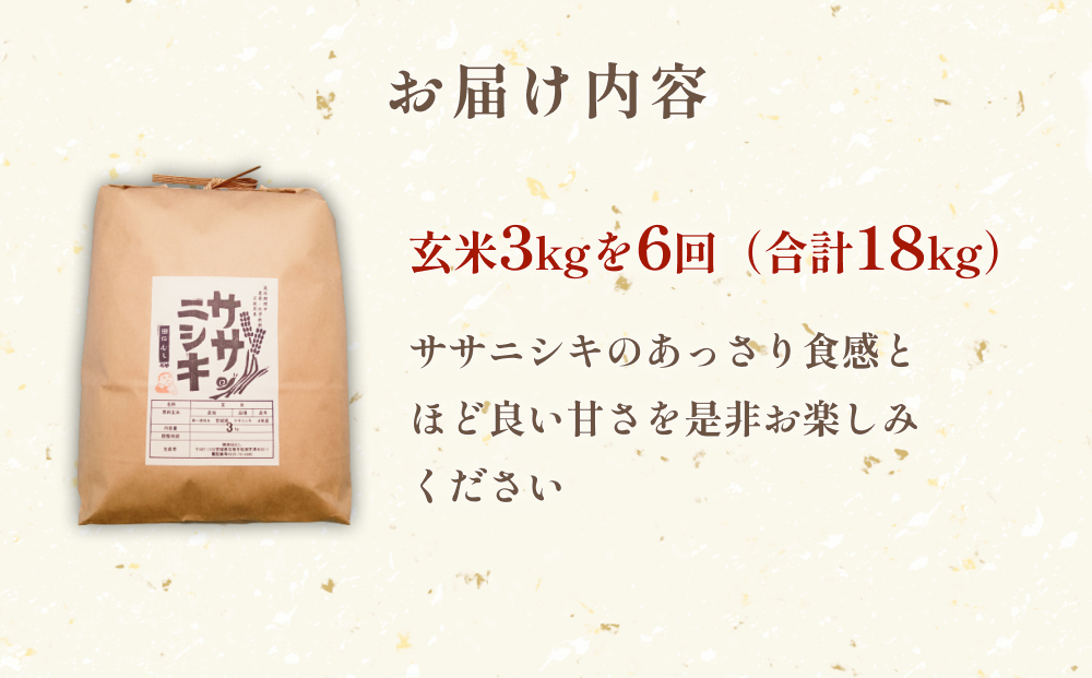 特別栽培米 ササニシキ 玄米 3kg × 6回 定期便 （合計18kg）