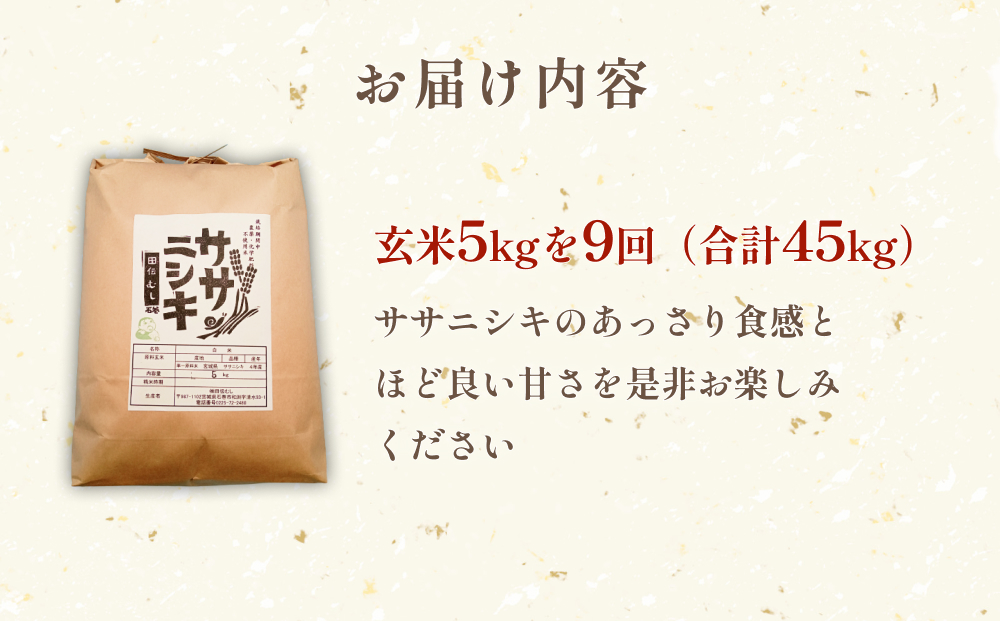 特別栽培米 ササニシキ 玄米 5kg × 9回 定期便 （合計45kg）