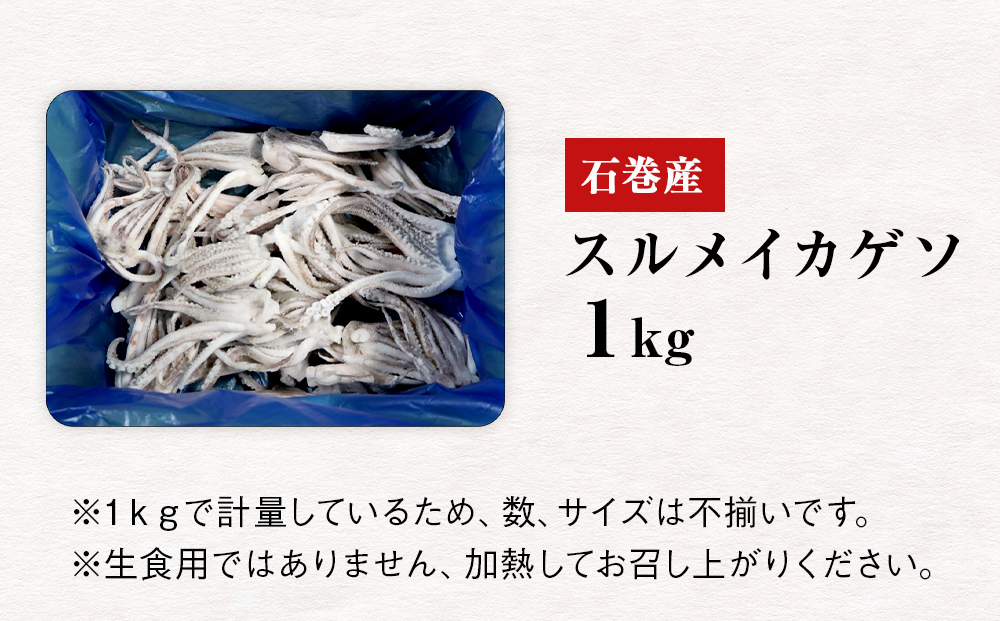 石巻市産スルメイカゲソ１kg 冷凍 国産 スルメイカ いか 下足 イカ イカゲソ カルパッチョ