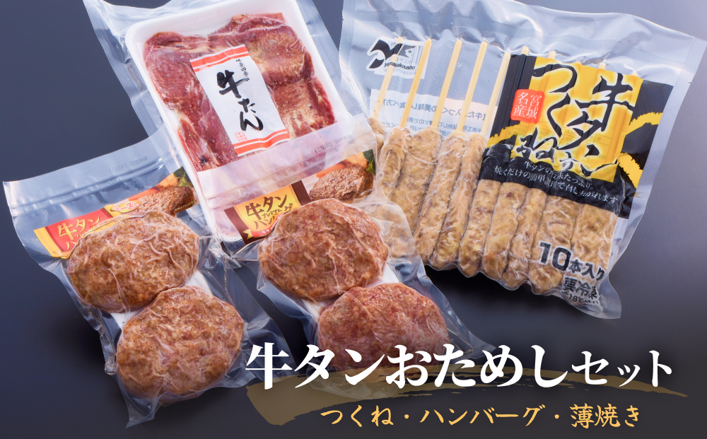 牛タンおためしセット 冷凍 食べ比べ 詰め合わせ 牛たんつくね 薄焼き牛たん ハンバーグ チーズ入ハンバーグ  簡単調理 おかず おつまみ