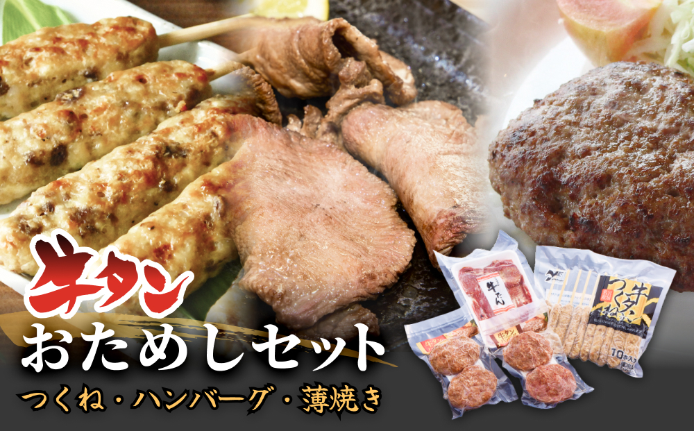 牛タンおためしセット 冷凍 食べ比べ 詰め合わせ 牛たんつくね 薄焼き牛たん ハンバーグ チーズ入ハンバーグ  簡単調理 おかず おつまみ