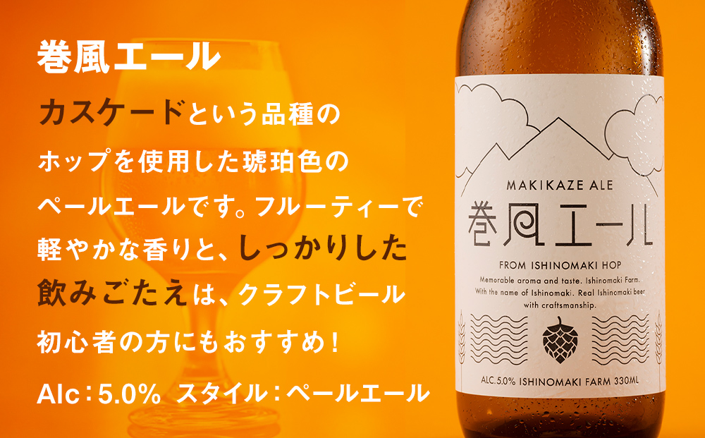 石巻産クラフトビール 定番3種 6本セット ビール クラフトビール 瓶ビール beer 瓶 ビン 3種 6本 セット 巻風エール 巻風IPA 巻風WHEAT お中元 お歳暮 内祝い 宮城県 石巻市 国産 母の日 父の日