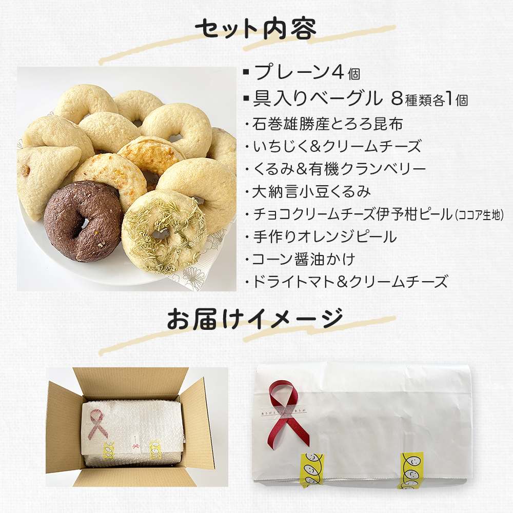 ベーグル 低糖質 ヘルシーおからベーグル 9種 12個セット もちもちベーグル ＜石巻ベーグル＞ 詰め合わせ 冷蔵 もっちり 無添加 天然酵母 国産原料 低カロリー 個包装 朝食  おやつ 宮城県 石巻市 ギフト お取り寄せ スイーツ お菓子 おやつ