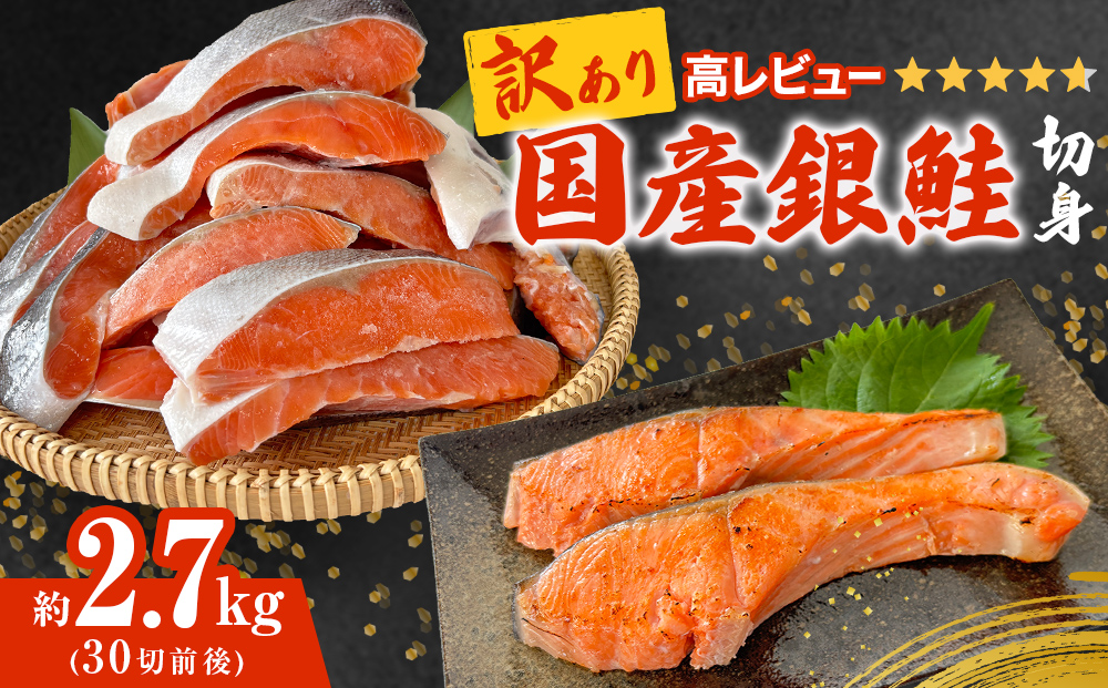 《訳あり》 産地直送！ どっさり 2.7kg！ 国産銀鮭 定塩切身 冷凍 鮭 サーモン 鮭 銀鮭 国産 鮭切身 不揃い 大容量 ご家庭用 サーモン 塩鮭 しゃけ シャケ 焼き魚 宮城県 石巻市 魚介類 魚 海産物 さけ 焼魚 おかず おつまみ 簡易包装