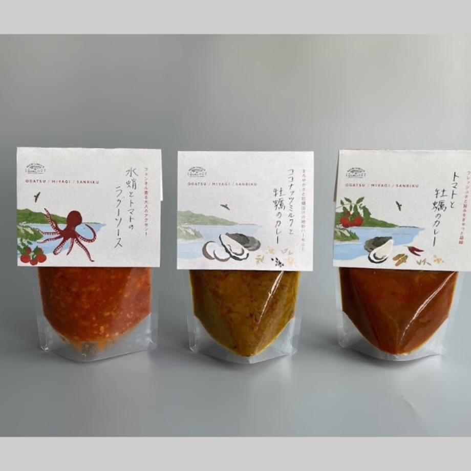 カレー パスタソース ギフトセット ココナッツミルクと牡蠣のカレー トマトと牡蠣のカレー 水蛸とトマトのラグーソース 無添加 レトルトカレー レトルト カレーライス パスタ スパイス 牡蠣 ココナッツ タコ トマト セット モリウミアス 宮城県 石巻市
