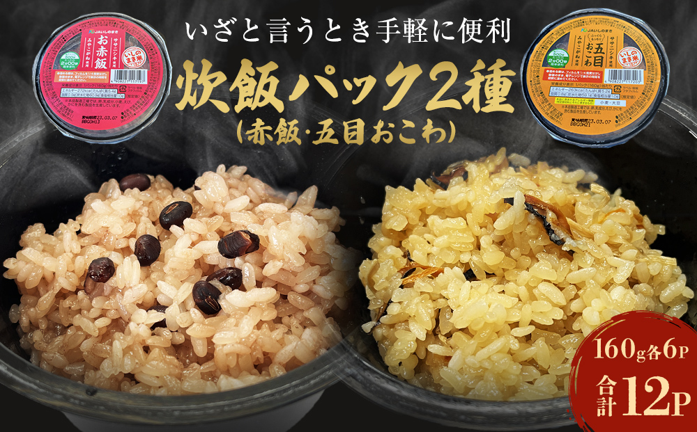 パックご飯２種セット 160g 12個 赤飯 五目ごはん ご飯 ご飯パック 炊飯パック 簡単調理 備蓄 非常食