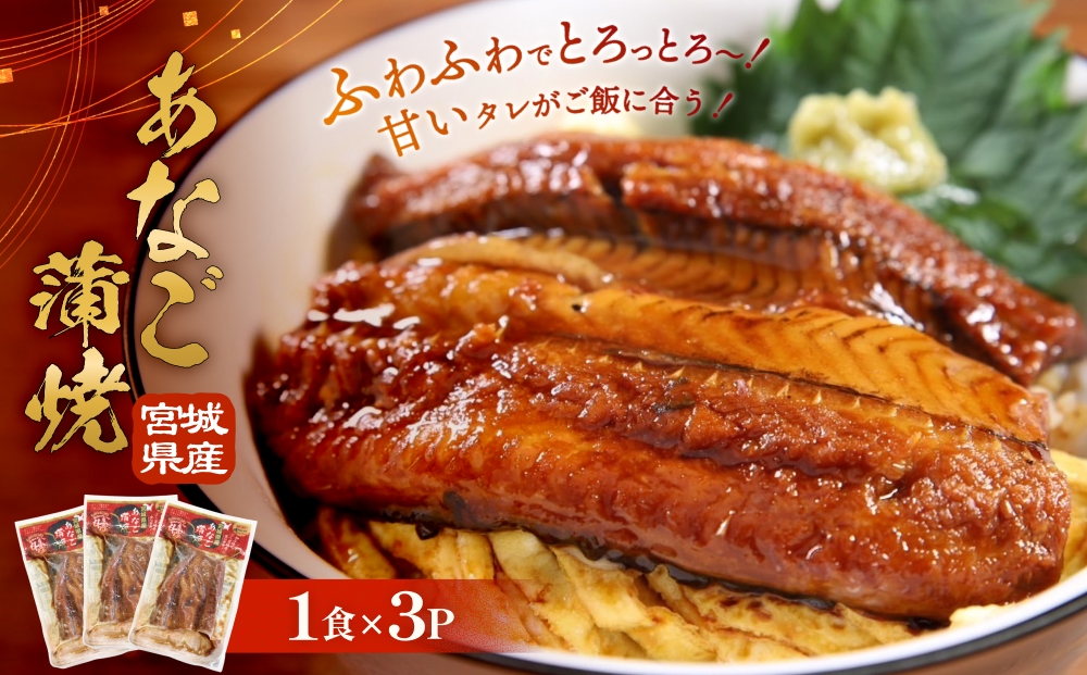 宮城県産 あなご 蒲焼 （1食）3パック入 冷凍 小分け 穴子 アナゴ 蒲焼き 魚 お魚 丼 寿司 おかず