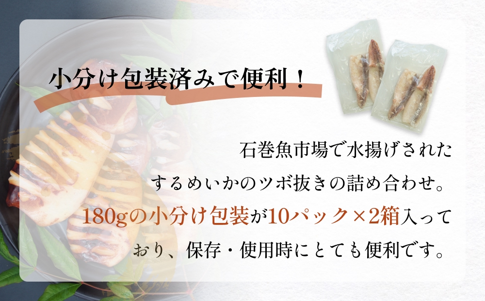訳あり 石巻産 柔らか するめいか ツボ抜き 180g × 20P 防災減災