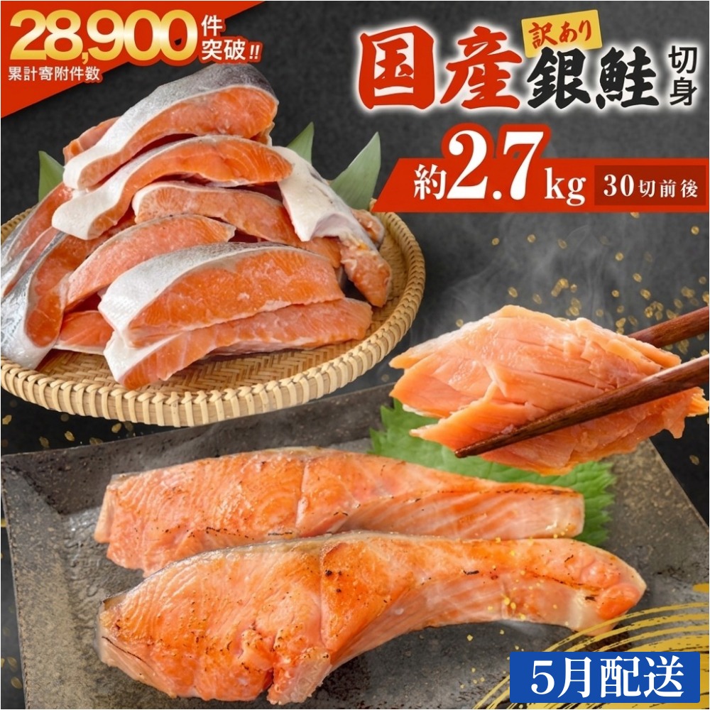 【5月配送】 訳あり 国産 銀鮭 どっさり 2.7kg 定塩 切身｜ 冷凍 鮭 サーモン 不揃い ご家庭用 塩鮭 しゃけ シャケ 焼き魚 宮城県 石巻市 魚介類 魚 海産物