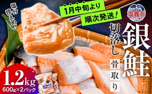 鮭 切り落とし 骨取り 銀鮭 冷凍 小分け うす塩 1.2kg (600g×2パック) ｜ 切り身 切落し サーモン さけ サケ シャケ 塩鮭 塩さけ 魚 朝ごはん おかず 骨なし 骨抜き 便利 お弁当 海産物 魚介 家庭用 弁当 銀鮭切り身 人気 ランキング 宮城県 塩竈市 塩釜水産食品 ss00003-kh02