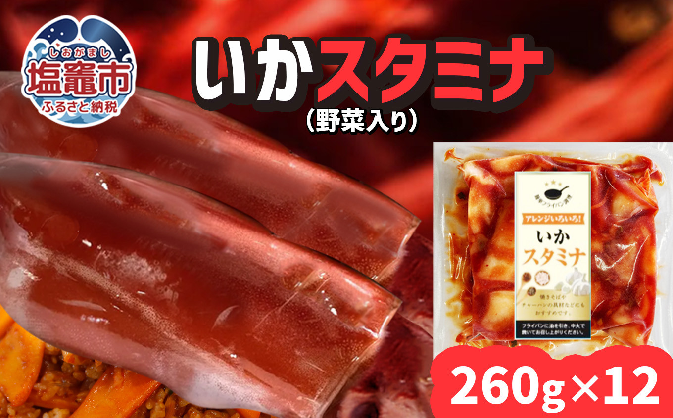 いか スタミナ （野菜入り）12パック ( 260g × 12 )  冷凍 真空パック 加熱用 バーベキュー キャンプ 時短 サッと一品 烏賊 野菜 sh00008