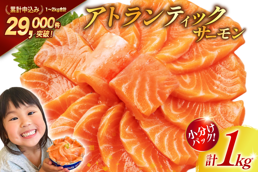 ノルウェー産 アトランティックサーモン 総重量 1kg (正味重量850g) [カネダイ 宮城県 気仙沼市 20565509] 魚 魚介類 サーモン 刺身 生食 生 アトランティック アトラン 小分け 冷凍 鮭 さけ 訳あり ノルウェー