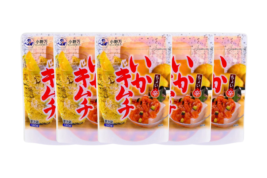 いかキムチ 140g 5個セット [小野万 宮城県 気仙沼市 20565713] 魚 魚介類 いか イカ 塩辛 イカ塩辛 イカキムチ キムチ 酒の肴 おつまみ ご飯のお供 冷蔵