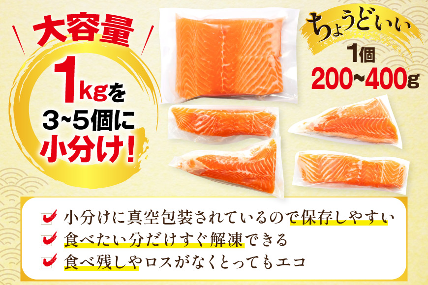訳あり 無添加 ノルウェー産 アトランティックサーモン 柵 生食用 総重量 1kg 3-5p入 [足利本店 宮城県 気仙沼市 20565593] サーモン さけ サケ 鮭 魚介類 鮭 お刺し身 刺し身 刺身 個包装 海鮮 海鮮丼 魚介 魚 小分け 冷凍 真空包装 ノルウェー