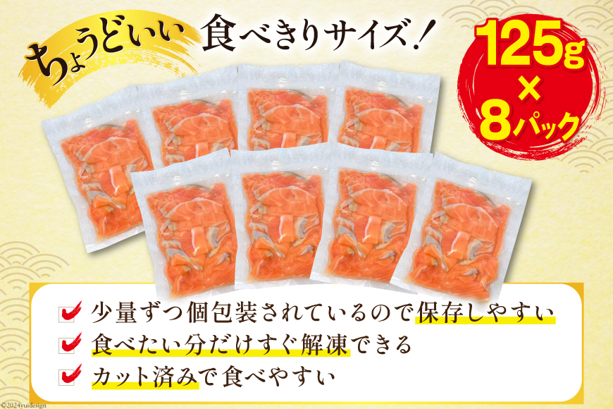 6回 定期便 訳あり サーモン 切り落とし おさしみ用 125gx8p×6回 合計6kg [足利本店 宮城県 気仙沼市 20564708] 魚介 鮭 さけ サケ お刺し身 刺し身 個包装 小分け カット済み ちょうどいい 銀鮭 チリ銀鮭 養殖