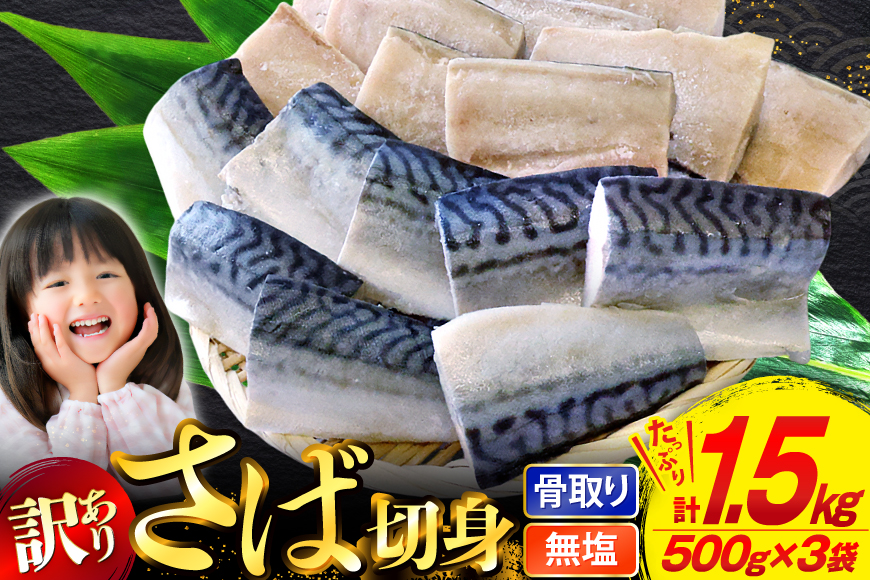 訳あり 骨取り さば 切身 計1.5kg (500g×3p) 小分け 無塩 無添加 [足利本店 宮城県 気仙沼市 20565640] 訳アリ 骨取 サバ 鯖 わけあり
