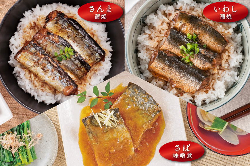 三陸食堂 煮魚 惣菜 セット 9種 12パック [阿部長商店 宮城県 気仙沼市 20565442] 簡単調理 レトルト 魚 レンジ 長期保存 魚料理 和食 常温保存 さんま いわし さば ぶり かつお 蒲焼 味噌煮 つみれ汁 和食 常温保存 個包装