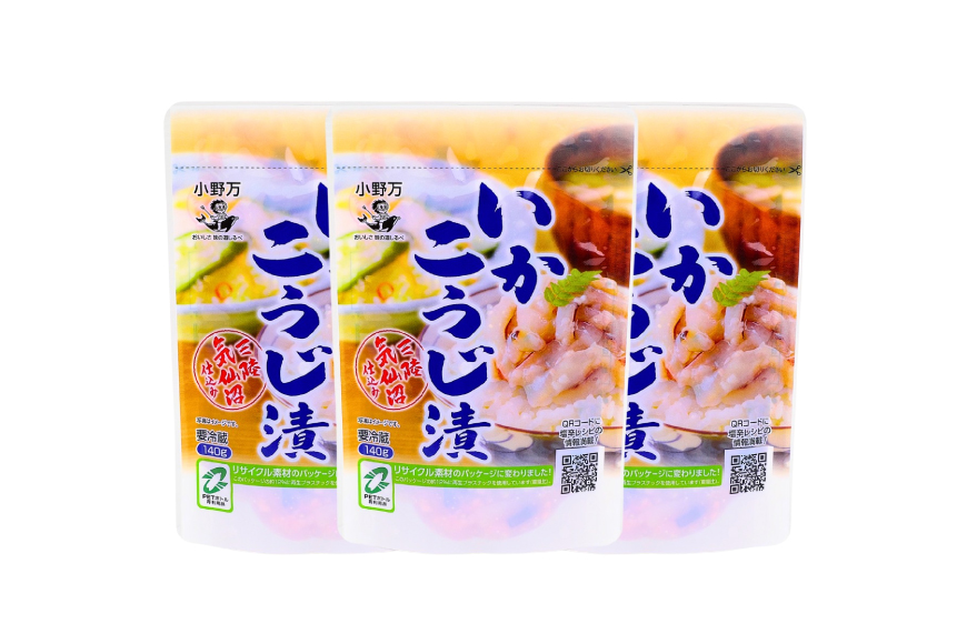 いかこうじ漬 140g 3個セット [小野万 宮城県 気仙沼市 20565706] 魚 魚介類 いか イカ 塩辛 イカ塩辛 麹漬け こうじ漬け 酒の肴 おつまみ ご飯のお供 冷蔵