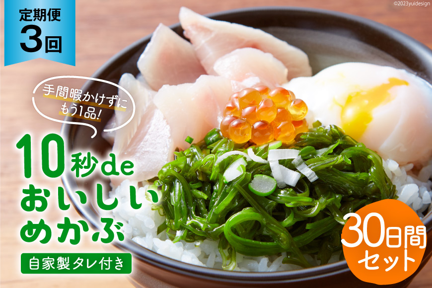 3回 定期便 10秒deおいしいめかぶ 30日間セット(自家製タレ付き) 総計3.6kg (40g×30枚×3回) 毎月発送 [丸繁商店 宮城県 気仙沼市 20565502] 海藻 三陸 三陸産 雌株 めかぶ メカブ 無添加 タレ付き 冷蔵