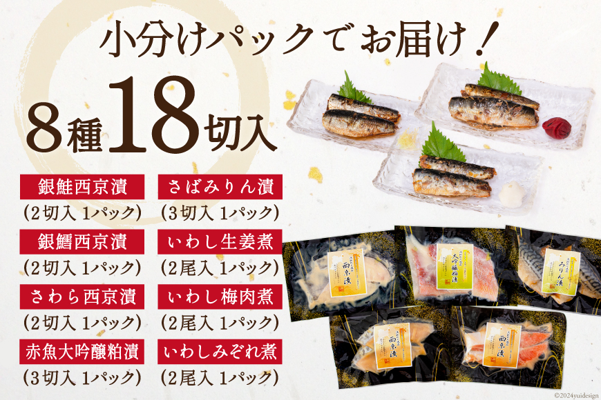 漬魚 5種 12切 いわし煮魚 3種 6切 詰め合わせ 計18切入 計1.1kg [カネダイ 宮城県 気仙沼市 20564947] ★宮城県産銀鮭使用★ 魚 魚介類 西京漬 粕漬 銀鮭 銀鱈 さわら 赤魚 さば いわし 冷凍 セット 個包装 焼き魚 保存食 長期保存 食べ比べ 簡単 時短 漬け魚 切り身 切身