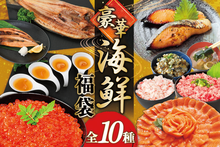 豪華 海鮮福袋 全10種 [カネダイ 宮城県 気仙沼市 20565836] 海鮮 魚介類 福袋 いくら ホタテ カニ かに ズワイガニ フカヒレ サーモン 魚介 魚 詰め合わせ 冷凍