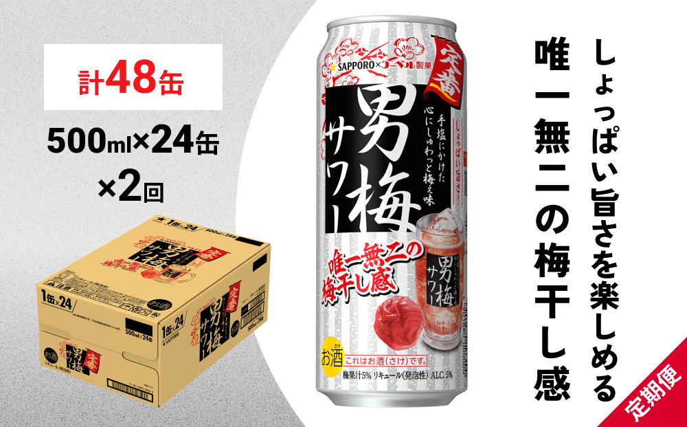 サッポロ 男梅 サワー 500ml×24缶(1ケース)×定期便2回(合計48缶)  缶 チューハイ 酎ハイ サワー