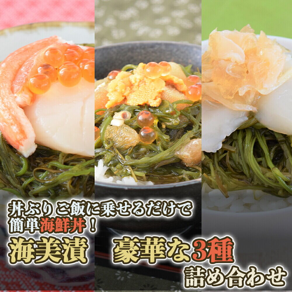 丼ぶりご飯に乗せるだけで 簡単 海鮮丼! 海美漬 豪華な 3種 詰合せ (6食分）ズワイガニ フカヒレ めかぶ [海美漬(うみづけ)豪華な3種の海鮮丼セット]