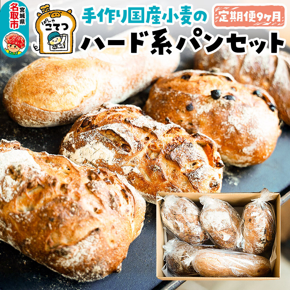 【定期便9ヶ月】名取 閖上 の ぱんやこてつ 手作り 国産小麦のハード系パンセット