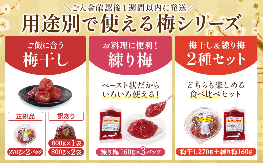【ふるさと納税】宮城県角田産【無添加】まごころ手作り練り梅(160g)×3個