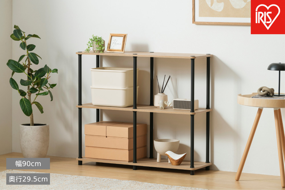 組立簡単スチールポールラック ３段ワイドラック SPRｰ3R900 ナチュラル/ブラック