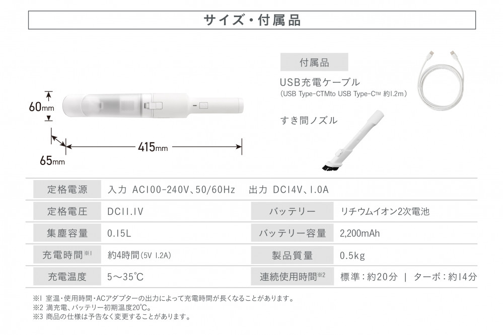 充電式ハンディクリーナー HCD-23-W ホワイト 掃除機 ハンディクリーナー 小型 コードレス 車 強力 パワフル吸引 軽量 スリム コンパクト 充電式