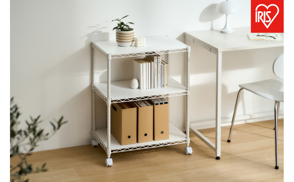 カラーメタルラック　ウッドボード付き CMM-55073B ホワイト