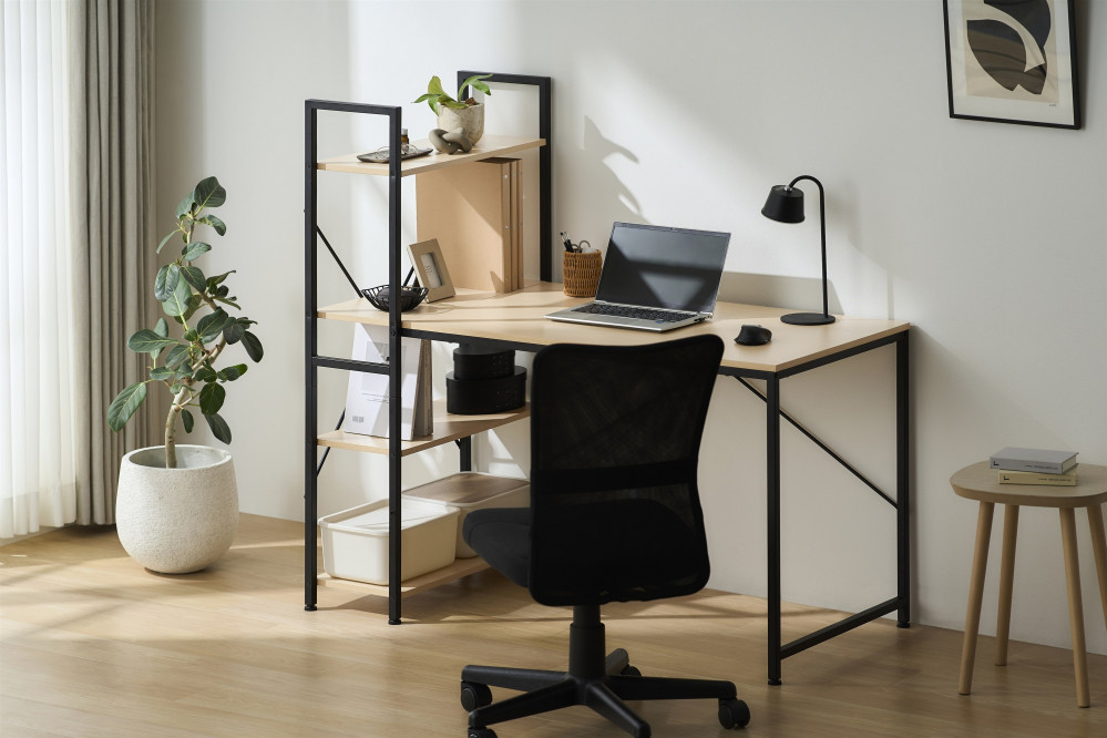 ラック付きデスク RDK-1262R ナチュラル/ブラック