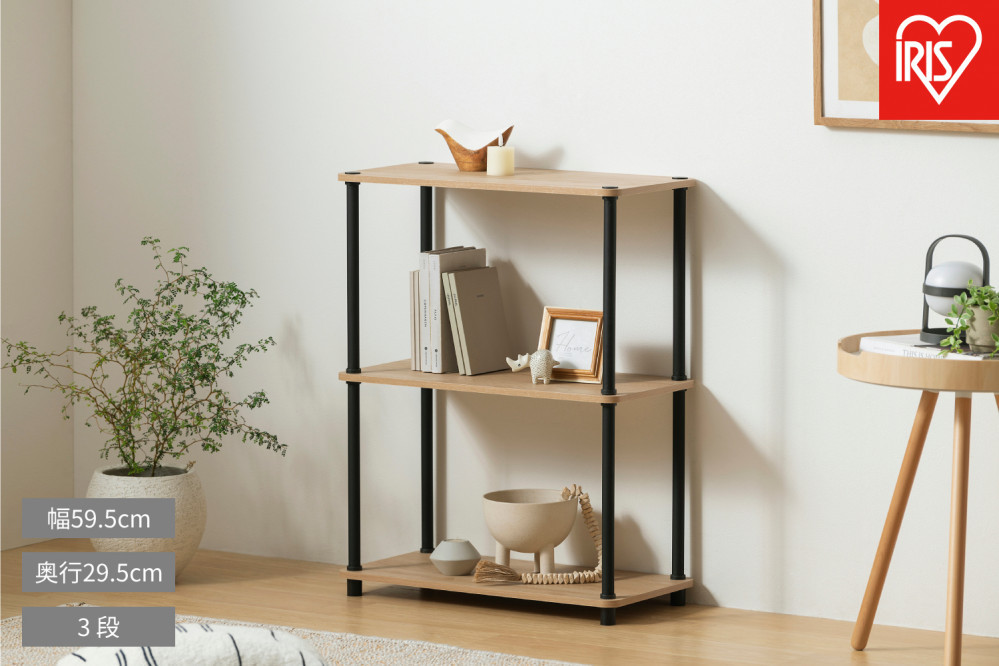 組立簡単スチールポールラック ３段ラック SPRｰ3R590 ナチュラル/ブラック