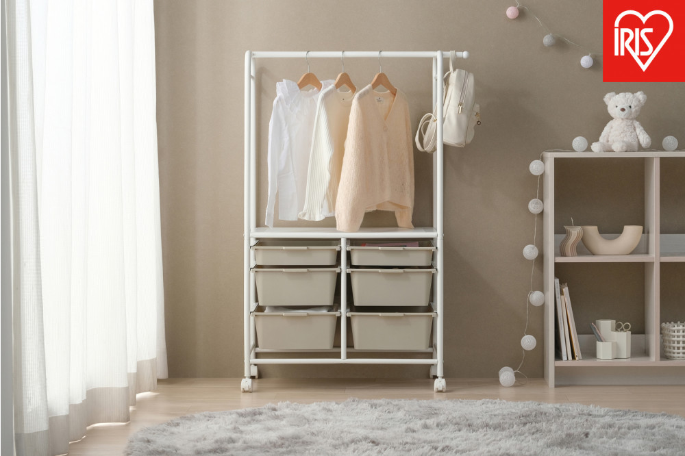キッズ収納ハンガーラック KHR-800 ホワイト/ベージュ