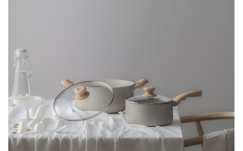 ナチュかる両手なべ２４cm　ＩＨ・ガス火対応 NTL-P24 パールグレー×アイボリー