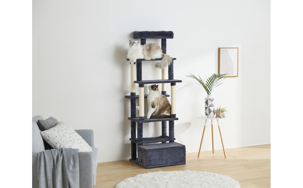 ペット 収納付きファブリックキャットタワー SFC-157 ダークグレー