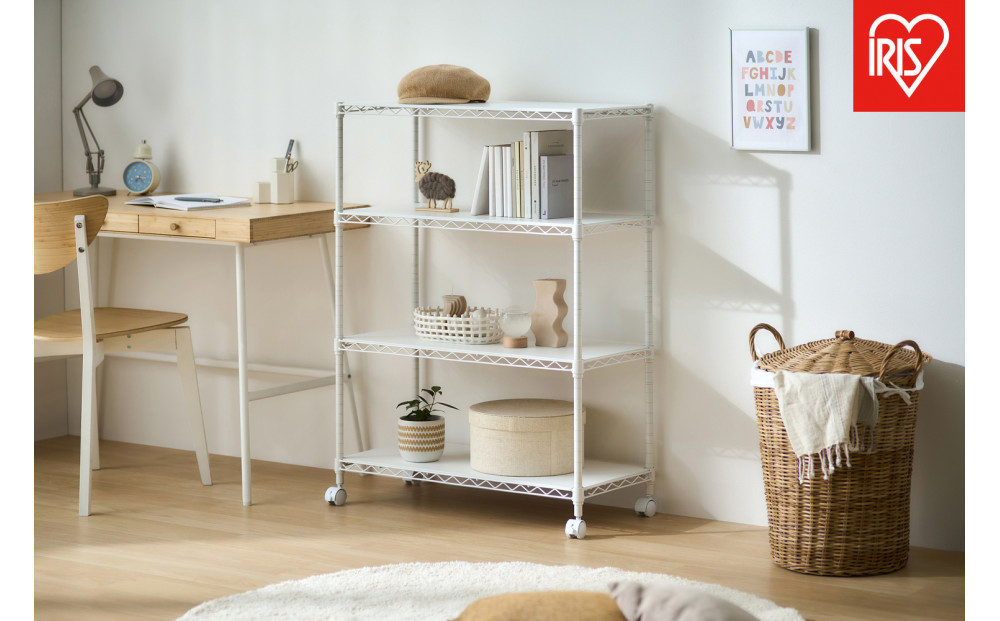 カラーメタルラック　ウッドボード付き CMM-75104B ホワイト