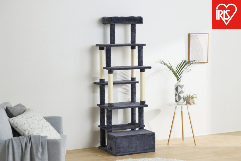 ペット 収納付きファブリックキャットタワー SFC-157 ダークグレー