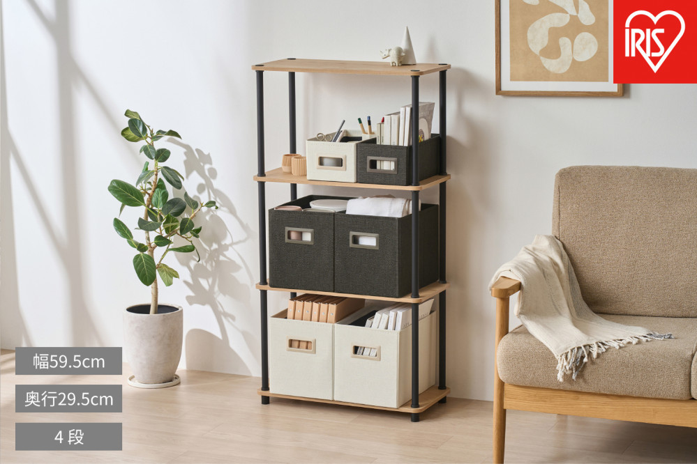 組立簡単スチールポールラック ４段ラック SPRｰ4R590 ナチュラル/ブラック