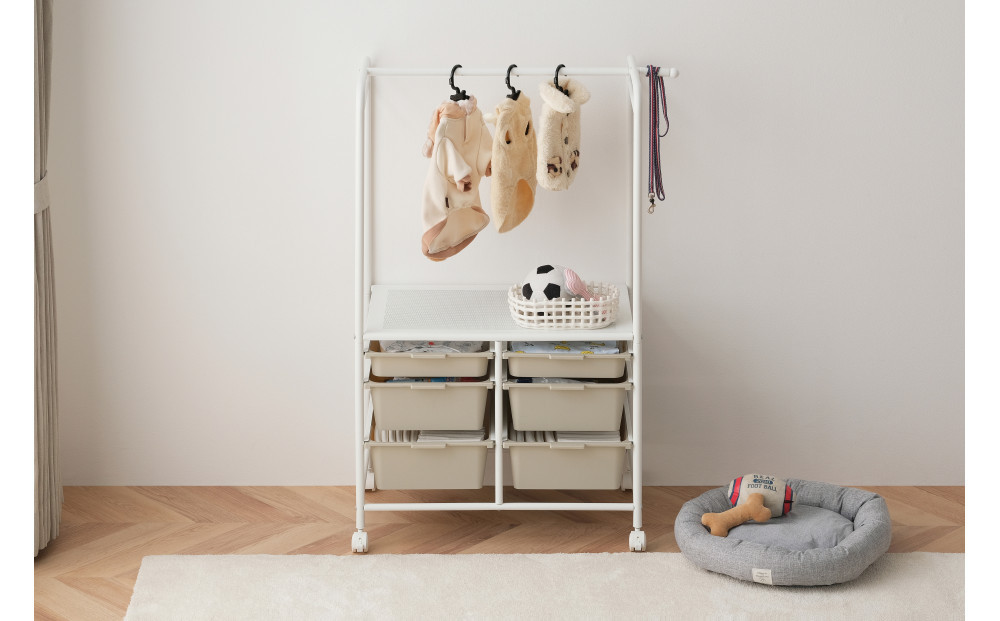 キッズ収納ハンガーラック KHR-800 ホワイト/ベージュ