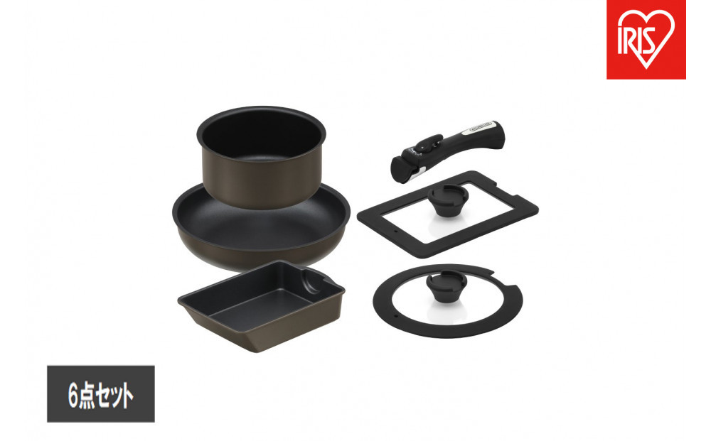 ダイヤモンドコートパン マルチエッグパン入り６点セット　ＩＨガス火対応 MEGI-6S ブラウンメタリック