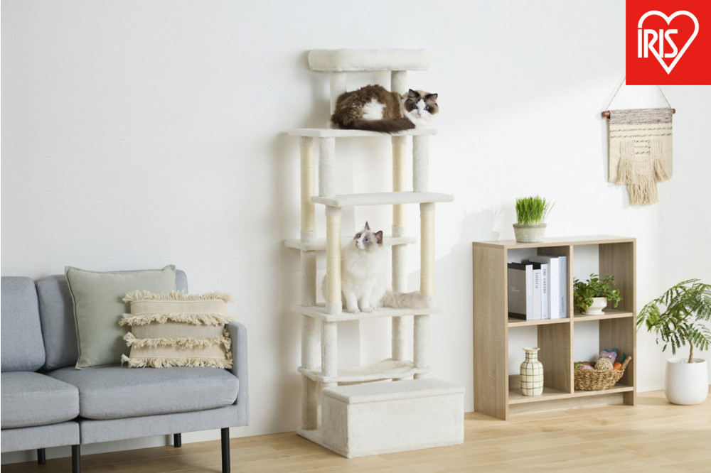 ペット 収納付きファブリックキャットタワー SFC-157 ホワイト