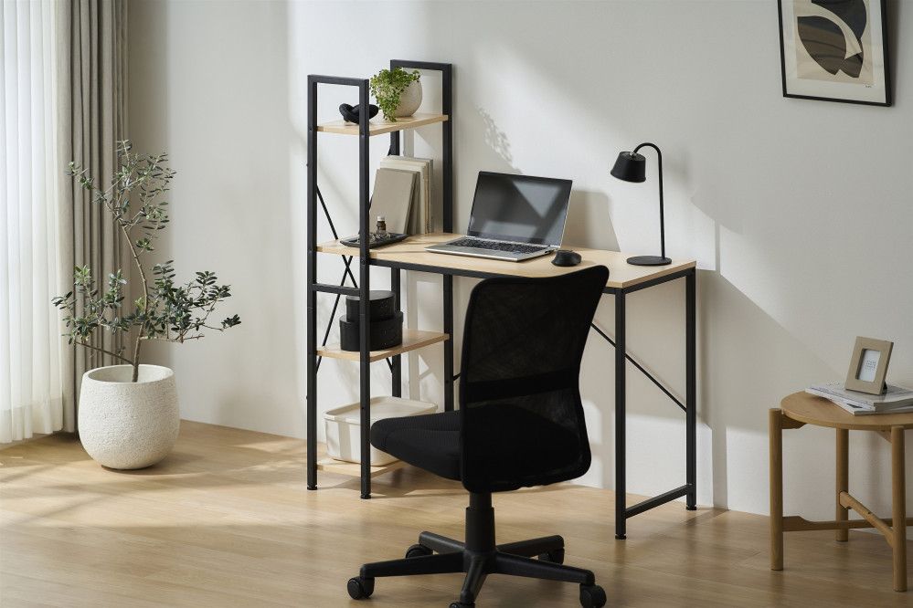 ラック付きデスク RDK-1042R ナチュラル/ブラック