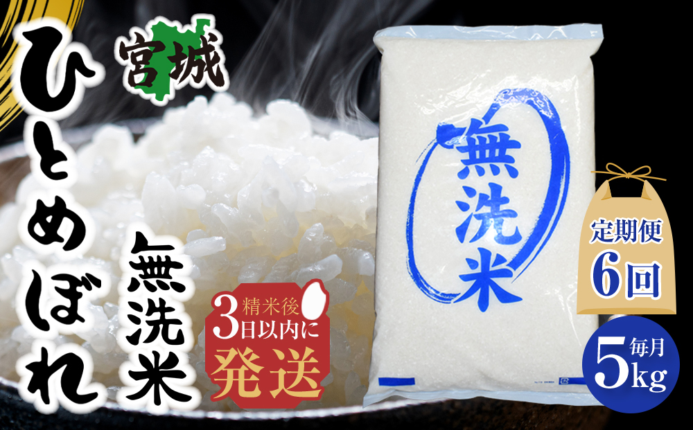 【6回定期便】宮城県産ひとめぼれ【無洗米】　5kg×1袋