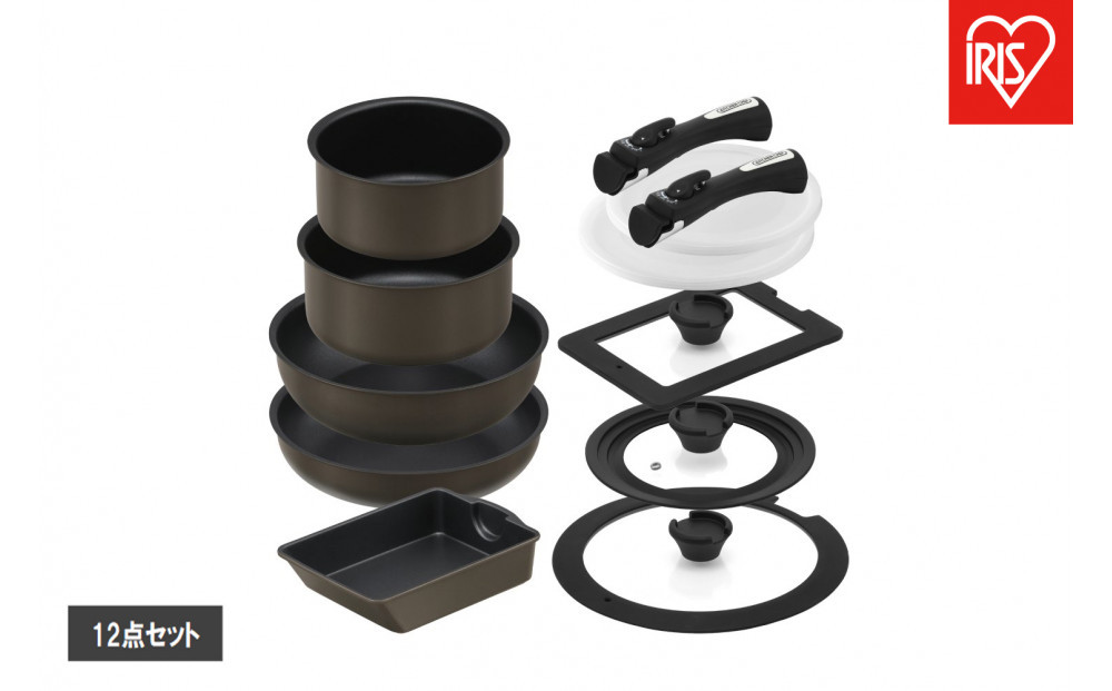 ダイヤモンドコートパン マルチエッグパン入り１２点セット　ＩＨガス火対応　 MEGI-12S ブラウンメタリック