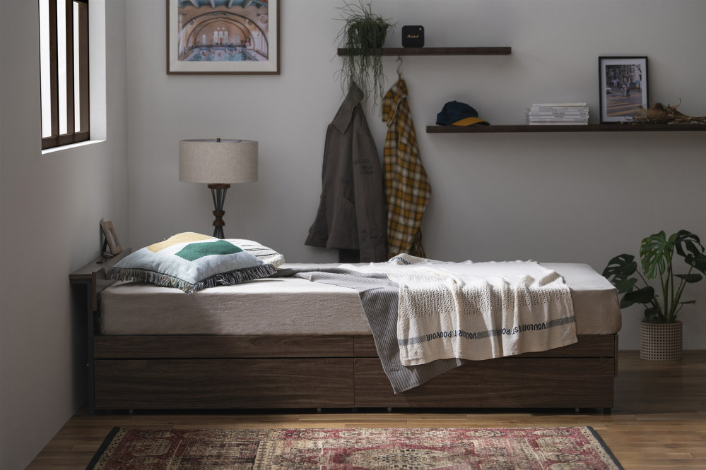 スチールベッド引き出し SBWｰHK ブラック/ウォールナット