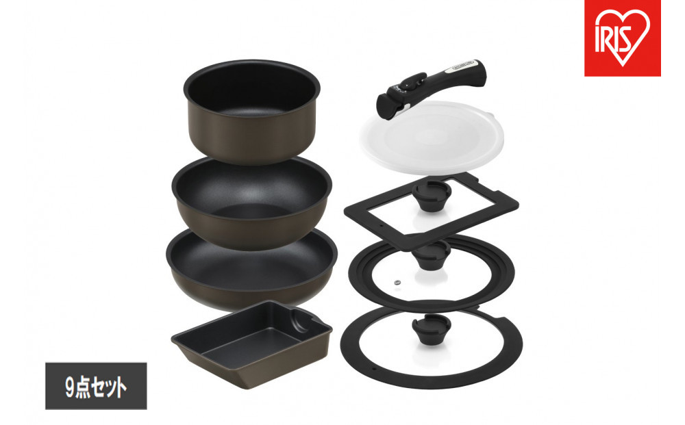 ダイヤモンドコートパン マルチエッグパン入り９点セット　ＩＨガス火対応 MEGI-9S ブラウンメタリック